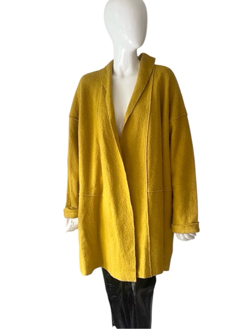 JNY Jones New York Mustard  boiled Wool Blend Open Front coat  cardigan